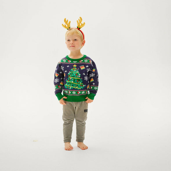 Happy Seasons - Christmas tree navy Christmas sweater - child.