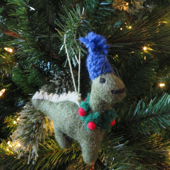 Felt So Good - Handmade Biodegradable Felt Hanging Cosy Dinosaur Christmas