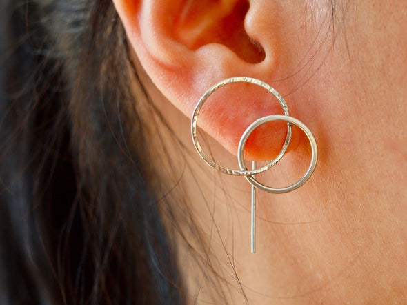 Siebijoux Sterling Silver Two Circles Earrings