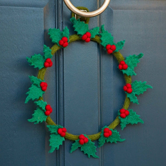 Paper High Felt Holly Christmas Wreath