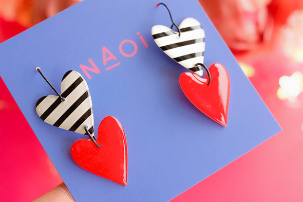 Naoi Double Heart Statement Drop Earrings