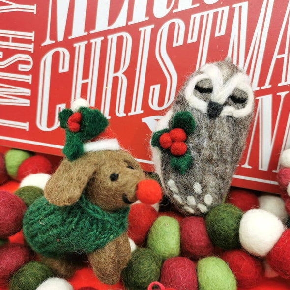 Felt So Good - Handmade Felt Carol the Christmas Owl Hanging Decoration