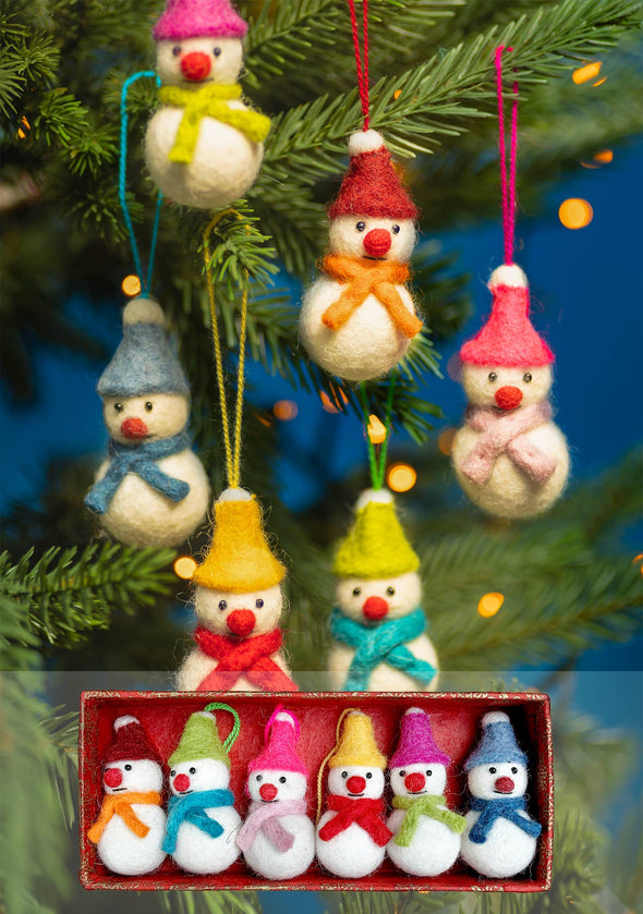 Namaste - Set of 6 Mini Hanging Felt Snowmen Decorations