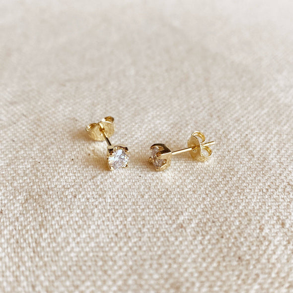 GoldFi - 18k Gold Filled Prong 4mm Cubic Zirconia Stud Earrings