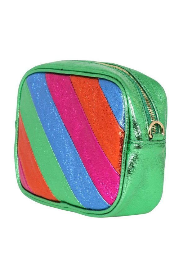 Sarta Pelle Beau Green Rainbow Metallic Italian Leather Crossbody Bag