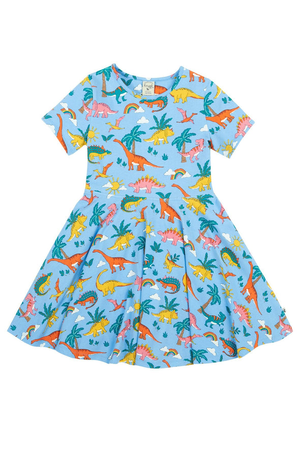 Frugi Bluebird Dinoland Spring Skater Dress