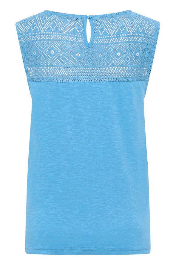 Tranquillo Blue Sleeveless Top With Lace Details