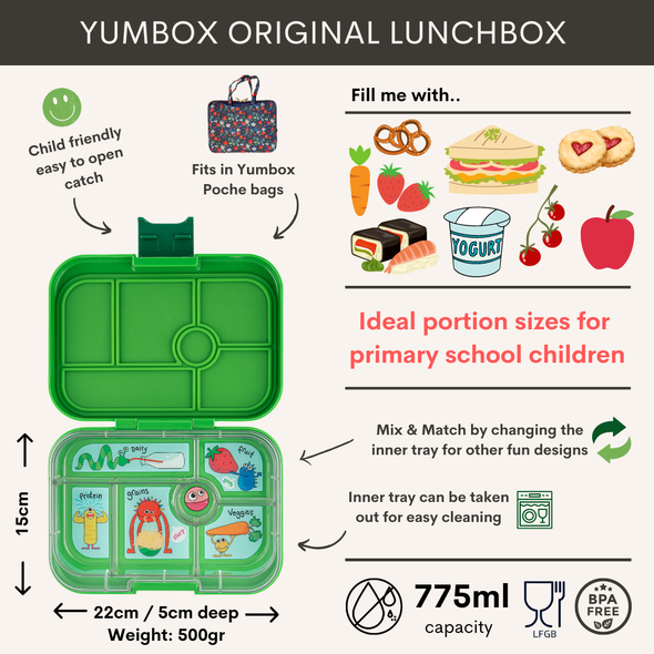 Yumbox Original Jurassic Green Lunchbox with Funny Monsters Tray