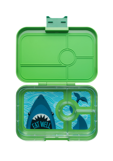 Yumbox Tapas 4 Compartment Jurassic Green LunchBox with Shark Tray
