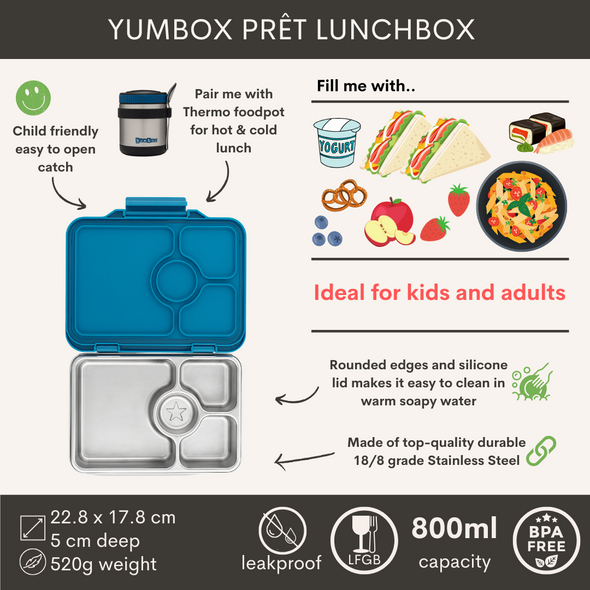 Yumbox Pret Stainless Steel 4-sections Normandy Blue