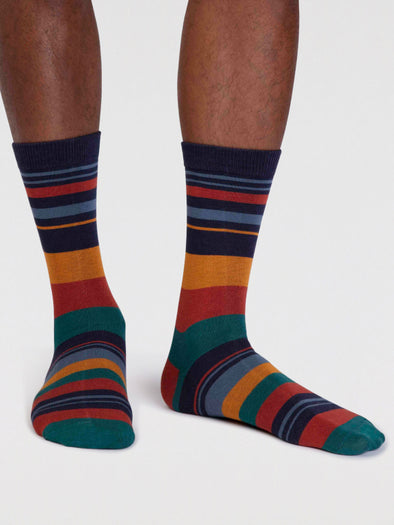 Thought Men's Bamboo Maddock Striped Socks - Indigo