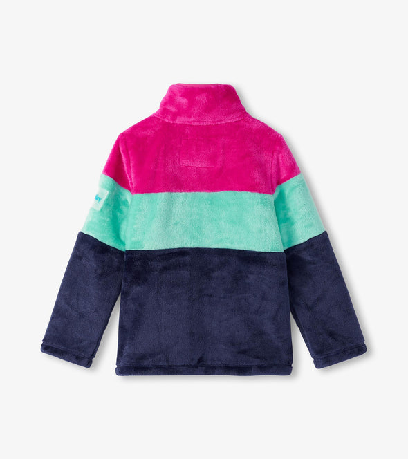 Hatley Colourblock Pink Stripes Fuzzy Fleece Zip Up