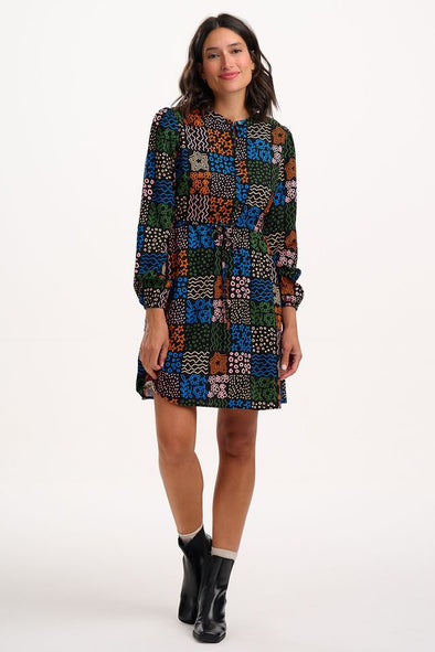 Sugarhill Brighton Flora Black/Multicolour Doodle Checkerboard Mini Shirt Dress