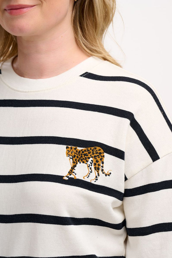 Sugarhill Brighton Off-White / Black Embroidered Leopard Noah Sweatshirt