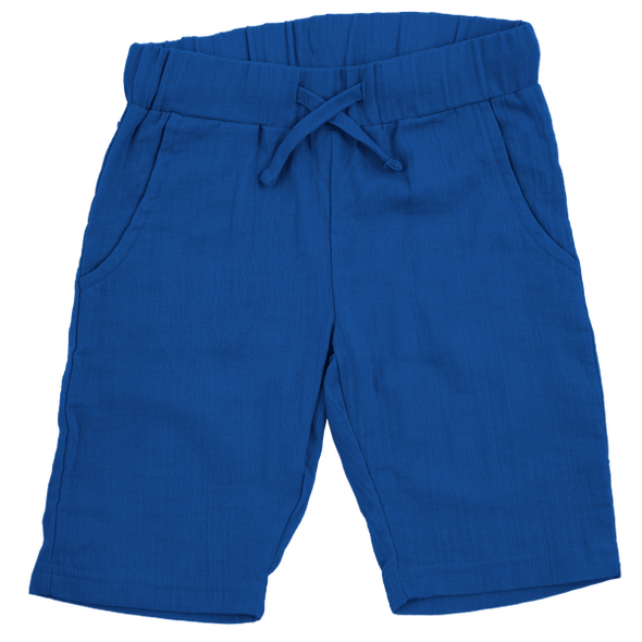 Maxomorra Blue Organic Cotton Muslin Knee Shorts