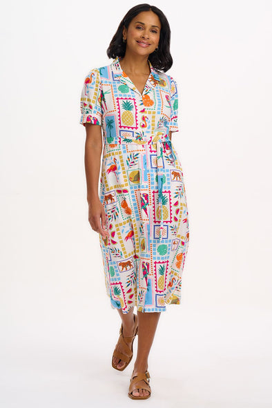 Sugarhill Brighton Off-White Jungle Tile Penelope Midi Shirt Dress