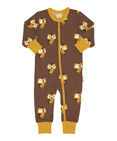 Maxomorra Owl Long Sleeved Zip Rompersuit