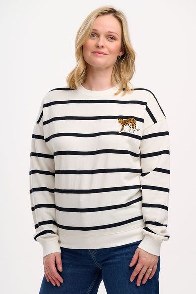 Sugarhill Brighton Off-White / Black Embroidered Leopard Noah Sweatshirt