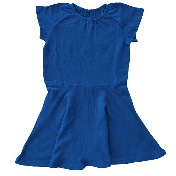 Maxomorra Blue Organic Cotton Muslin Short Sleeve Circle Dress