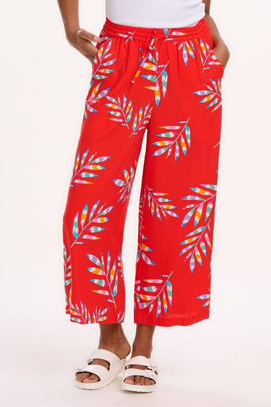 Sugarhill Brighton Red Rainbow Fronds Ameera Cropped Wide Leg Trousers