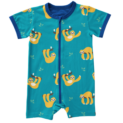 Maxomorra Sloth Organic Cotton Short Sleeved Zip Romper