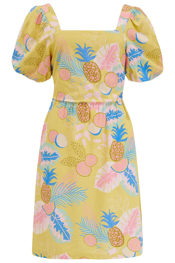 Sugarhill Brighton Lilou Yellow Tropical Fruits Short Dress