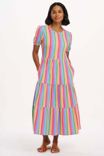 Sugarhill Brighton Rainbow Circles Minerva Tiered Jersey Midi Dress