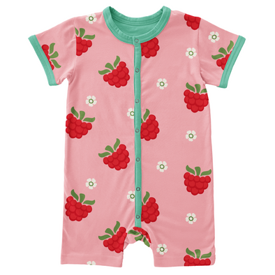 Maxomorra Raspberry Organic Cotton Short Sleeved Popper Romper