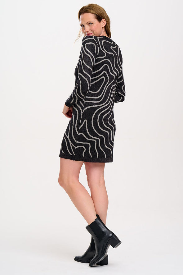 Sugarhill Brighton Gunmetal and Silver Swirls Kristen Knit Dress