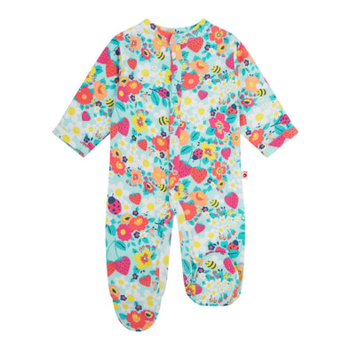 Piccalilly Strawberry Footed Organic Cotton Sleepsuit