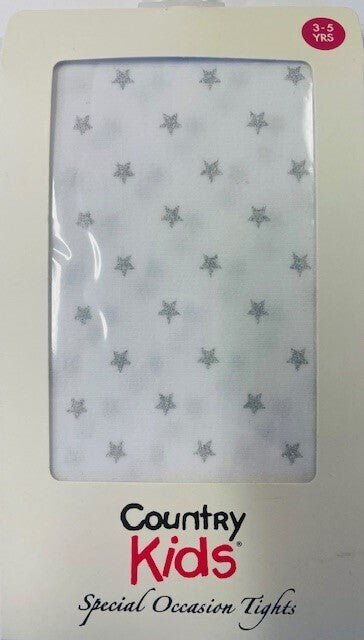 Country Kids Movie Star White Silver Tights
