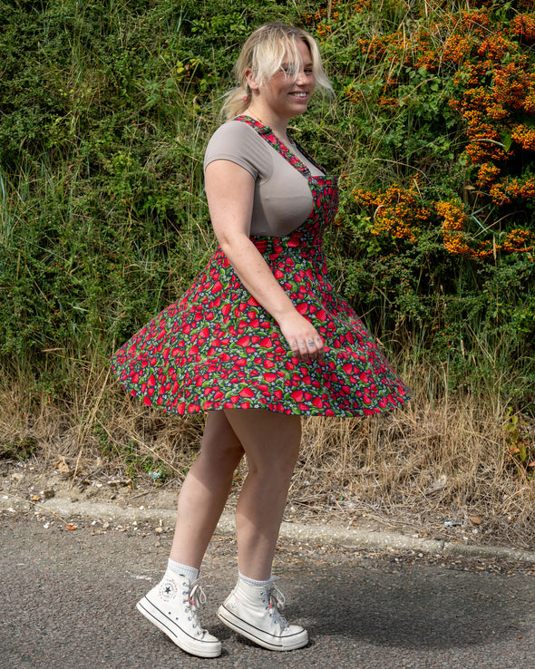 Rebel Romance Strawberry Field Stretch Flared Pinafore
