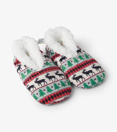 Little Blue House Elk Fair Isle Kids Warm and Cosy Slippers