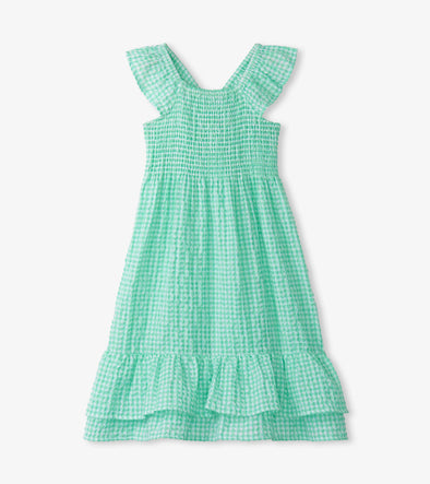 Hatley Gingham Seersucker Smocked Green Dress