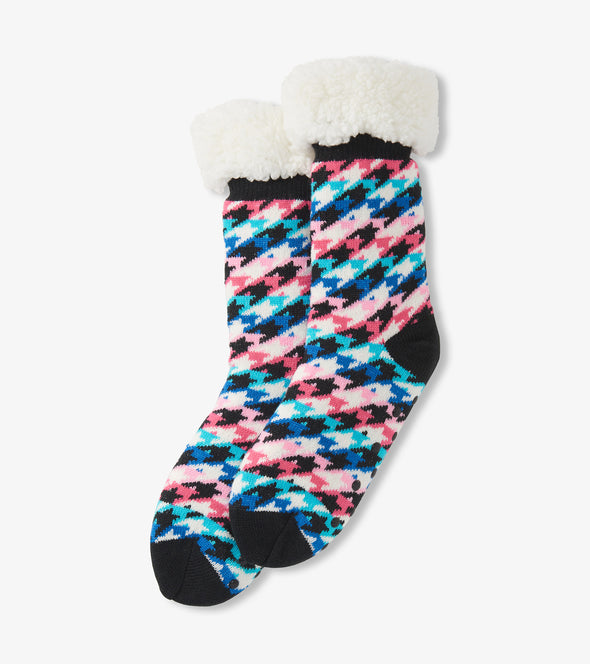 Little Blue House Rainbow Houndstooth Women's Sherpa Lined Cabin Socks