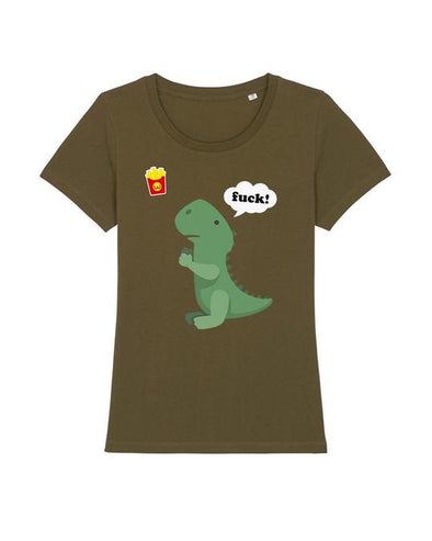 Wat? Apparel Women's T-Rex with Chips T- Shirt Khaki