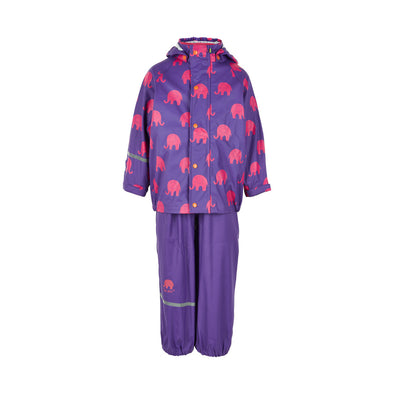 Celavi Elephants Purple Waterproof Rainwear Set