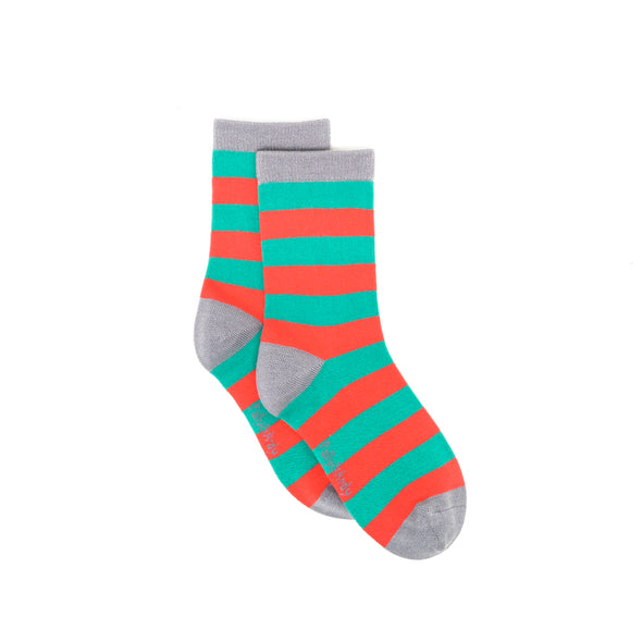 Polly & Andy Bamboo Seam Free Green and Red Stripe Socks