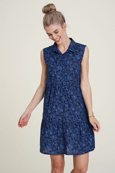 Tranquillo Bluebay Cambric Short Sleeveless Dress