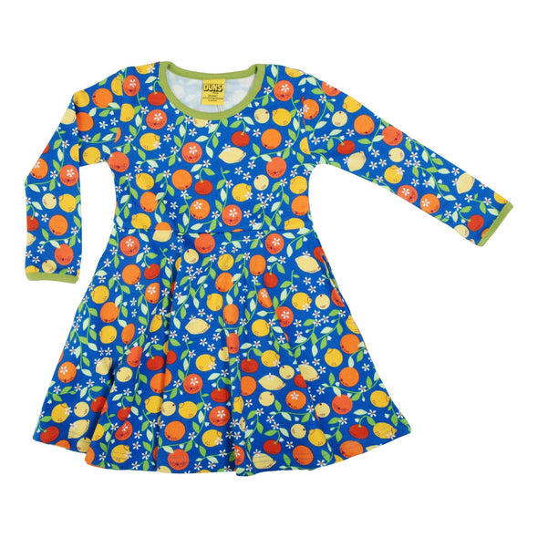 DUNS Citrus Blue Long Sleeved Dress with Gathered Skirt - Adult Sizes
