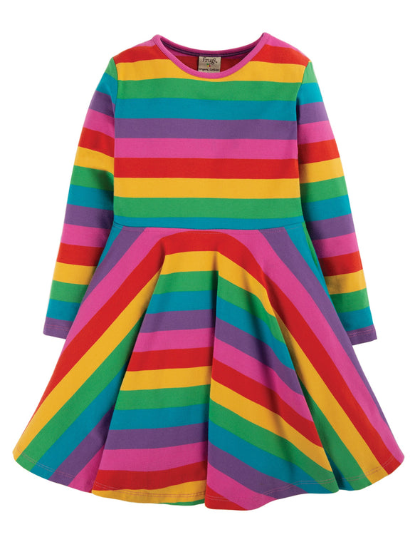 Frugi Foxglove Rainbow Stripe Sofia Skater Dress