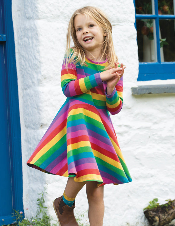 Frugi Foxglove Rainbow Stripe Sofia Skater Dress