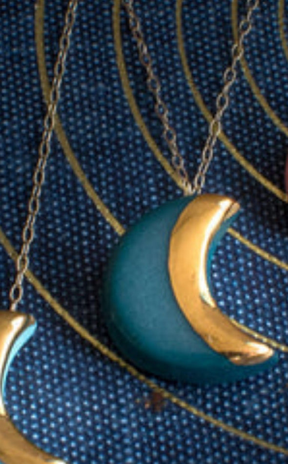 Danu Moon and Star Necklace- Teal Moon
