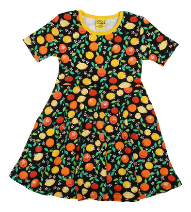 DUNS Citrus Black Short Sleeved Dress with Gathered Skirt - Adult Sizes