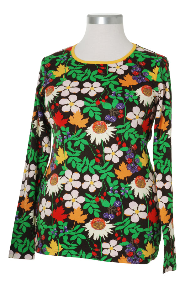 DUNS Autumn Flowers Brown Long Sleeved Top - Adult Sizes