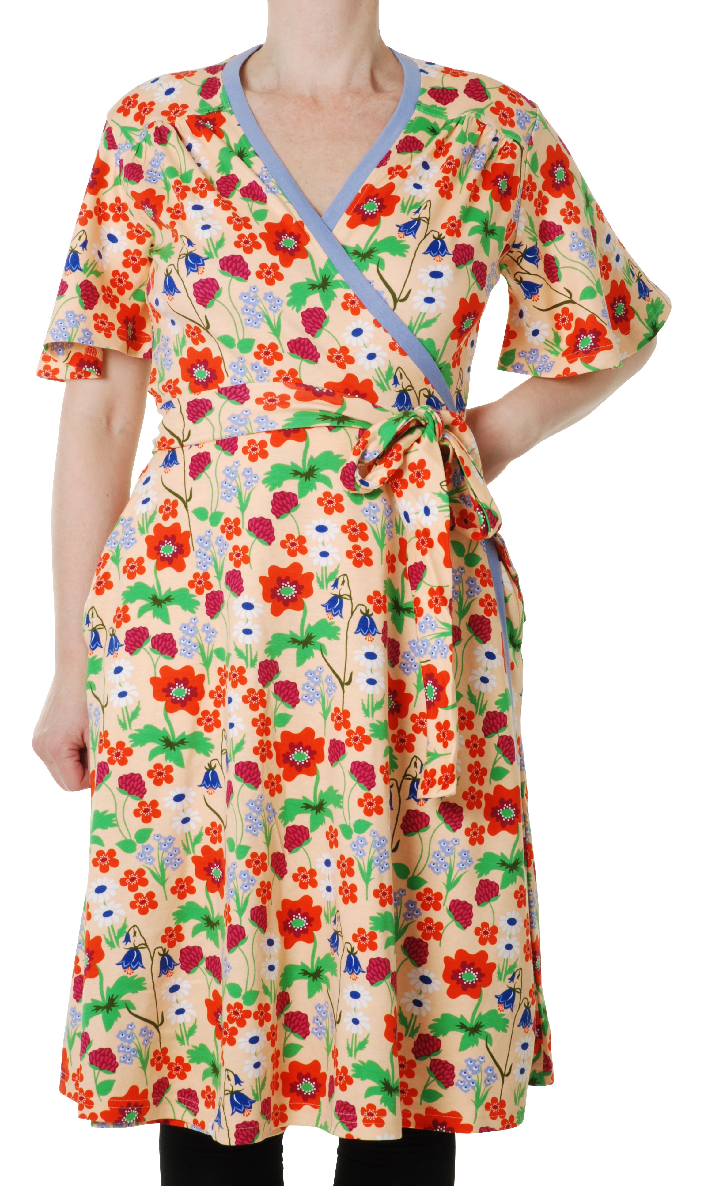 DUNS Summer Flowers Bleached Apricot Flutter Sleeve Wrap Dress Adult