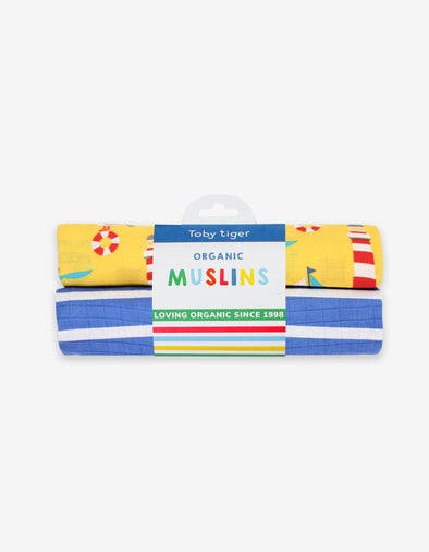 Toby Tiger Seaside Muslin Cloth Twin Pack
