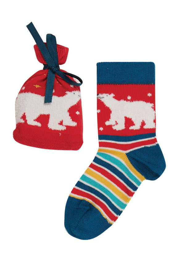 Frugi True Red Polar Bear Super Socks In A Bag