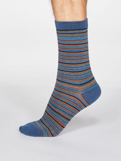 Thought Men's Jacob Striped Socks - Denim Blue
