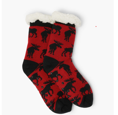 Little Blue House Women's Moose on Red Cabin Socks